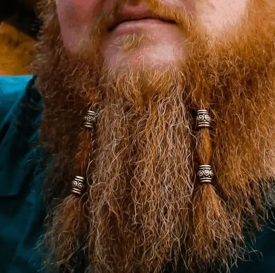 Viking beard with braids and bead jewelry