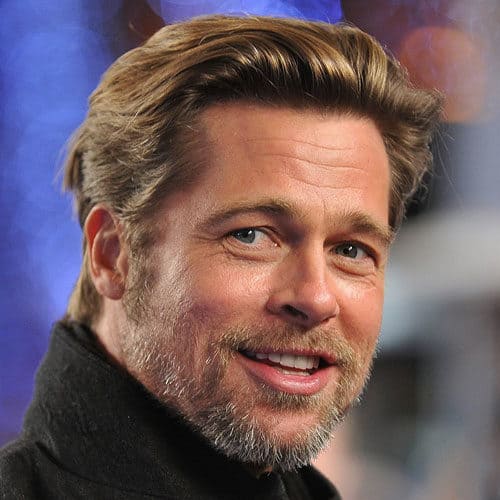 Brad Pitt patchy scruff facial with thick sideburns