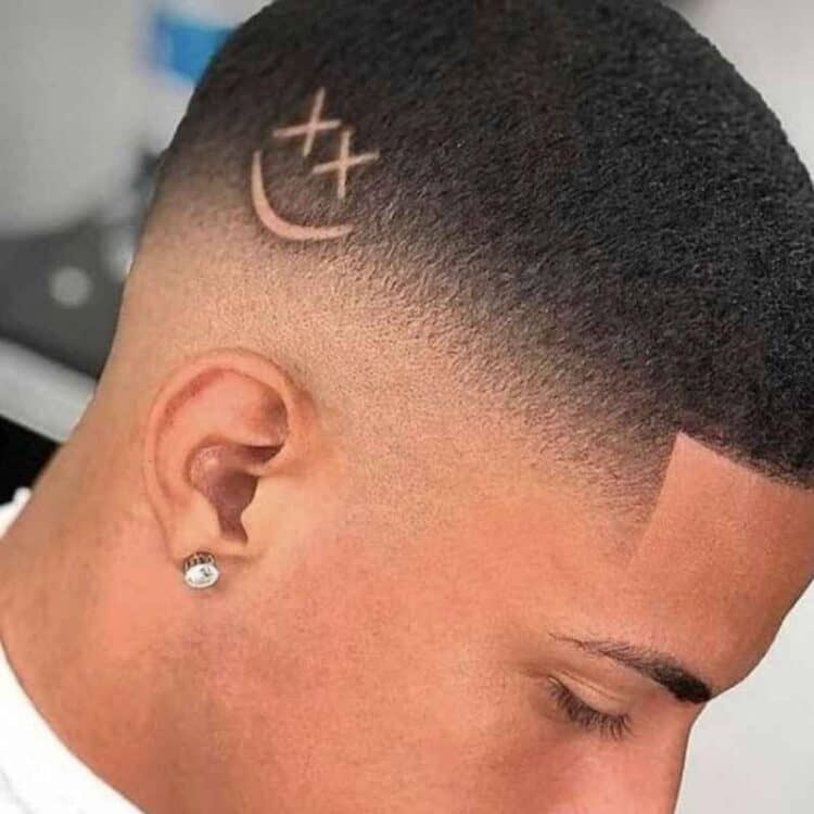 Black Mens Fade Haircut With Design