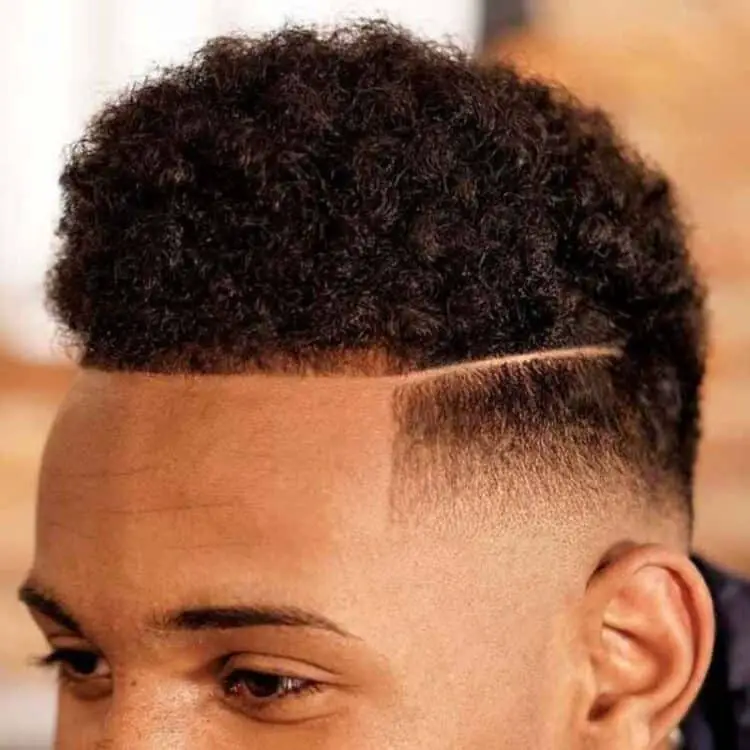 Black Mens Fade Haircut With Hard Part
