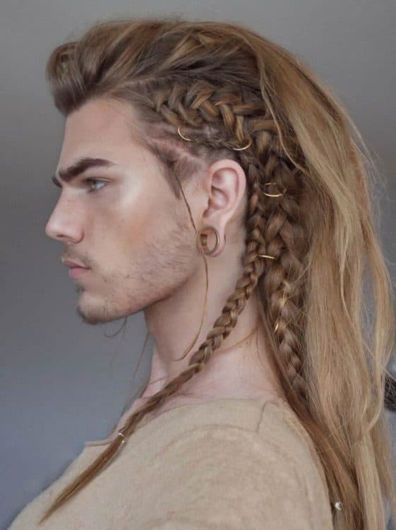 Viking braided hairstyle with a long undercut.