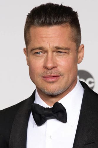 Brad Pitt Crew Cut and short mustache and scruff chin beard