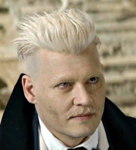 Grindelwald Blonde Hairstyle and matching blonde mustache.