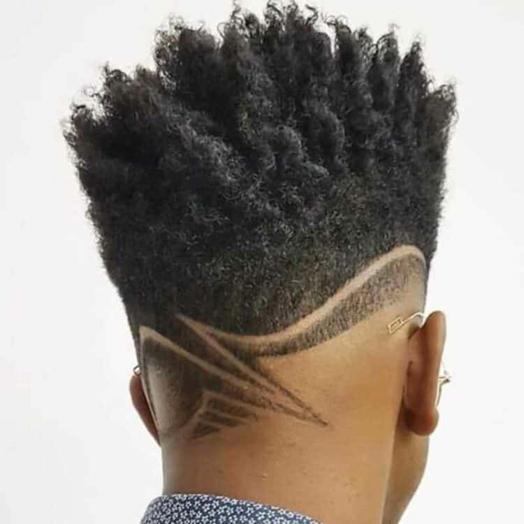 high top curly hair with line design