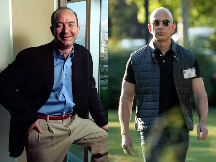 Jeff Bezos before and after with cool bald style