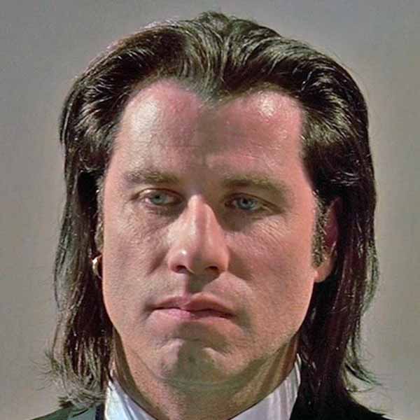 John Travolta in Pulp Fiction with long hair