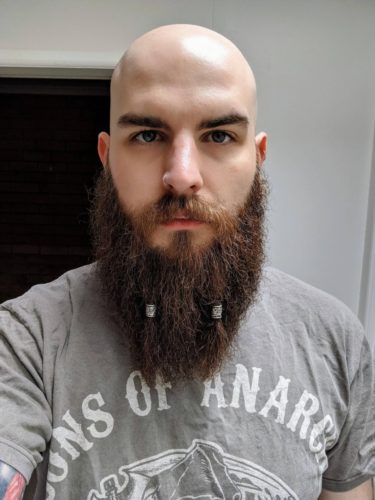 Rebel Beaded Beard with a bald head.