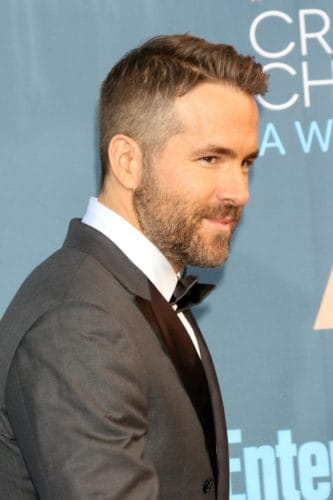 Ryan Reynolds clean style crew cut showing off his widow's peak