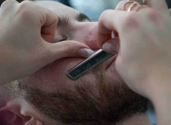 lining up the cheek line of the beard