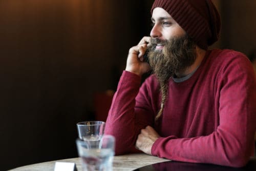 Braided beard style with a single braid.