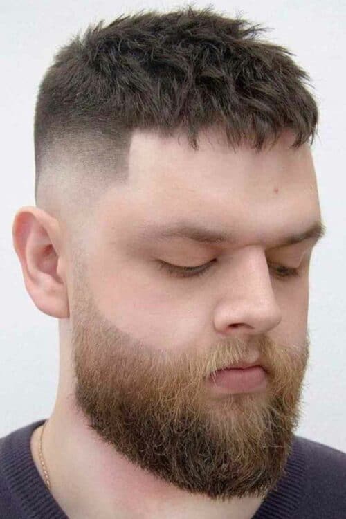 textured haircut with beard fade